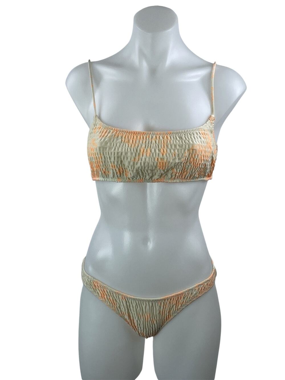 Triangl Women's Green Coral Smocked Bralette Two Piece Bikini Swimwear Size S/M